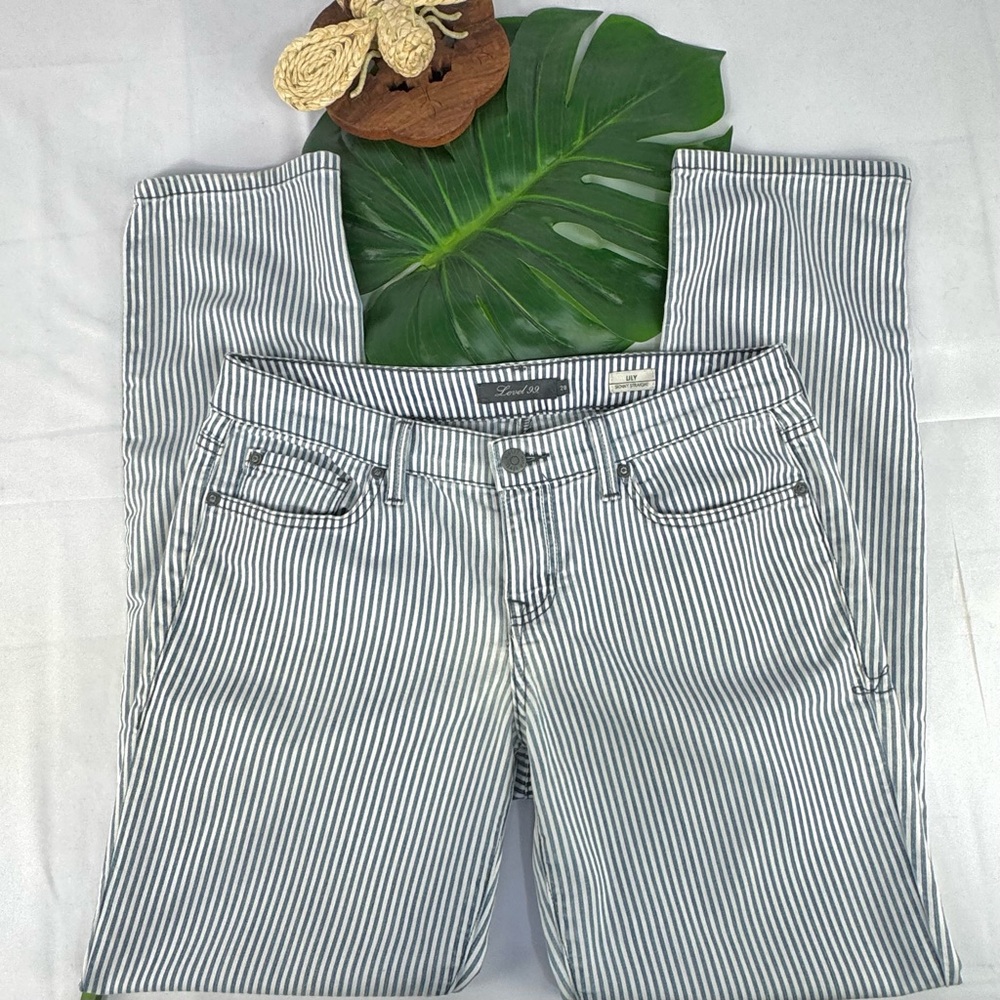 Level 99 Lily Skinny Straight Jeans Blue & white Railroad Stripe Women’s Size 28 - Picture 4 of 15